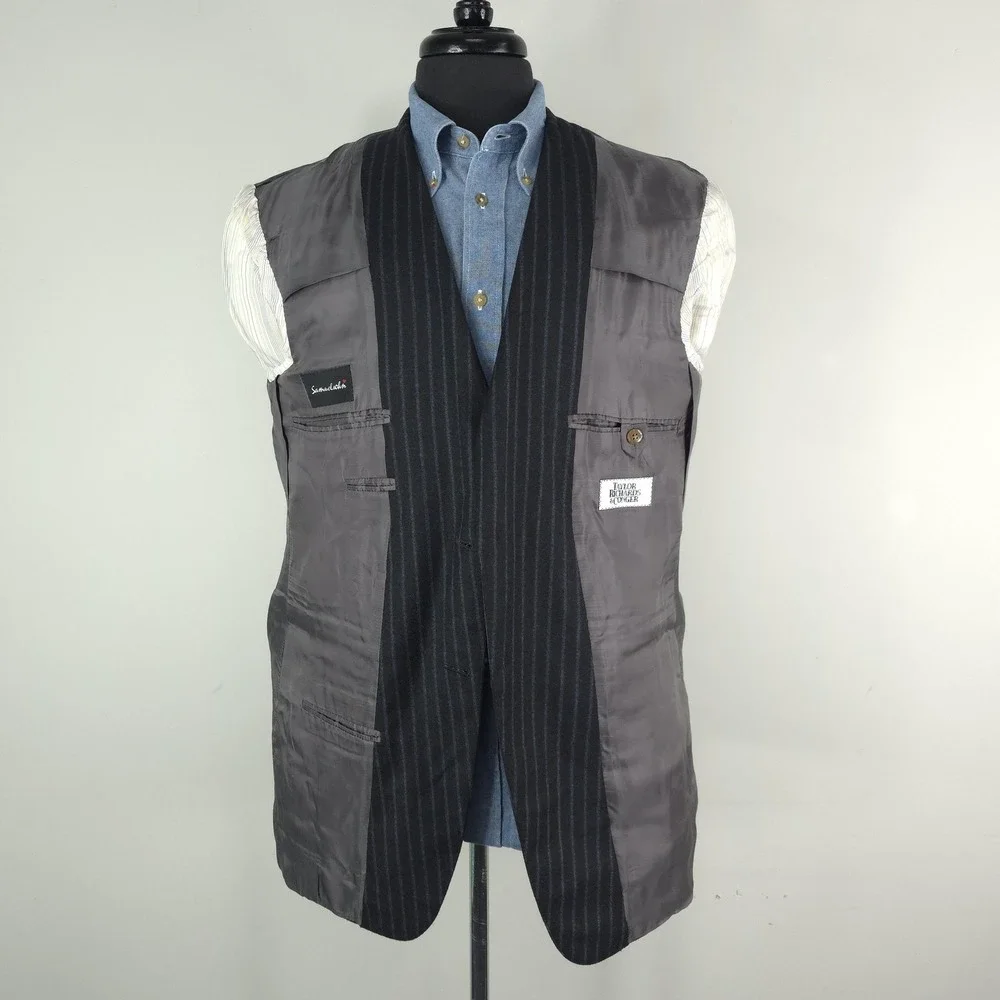 Samuelsohn Suit Jacket Mens 42R Gray Wool Cashmere Pinstripe 2 Button Blazer
